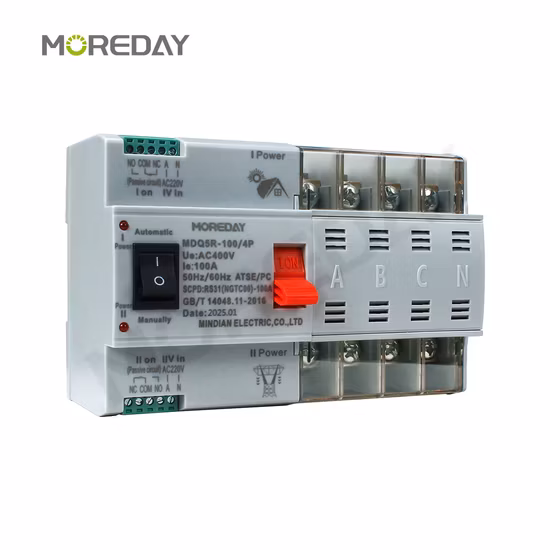 Генератор Moreday 2p 4p ATS 63A 100A 125A Генератор ATS Контроллер Автоматический резервный переключатель Двойной переключатель мощности ПК Класс
